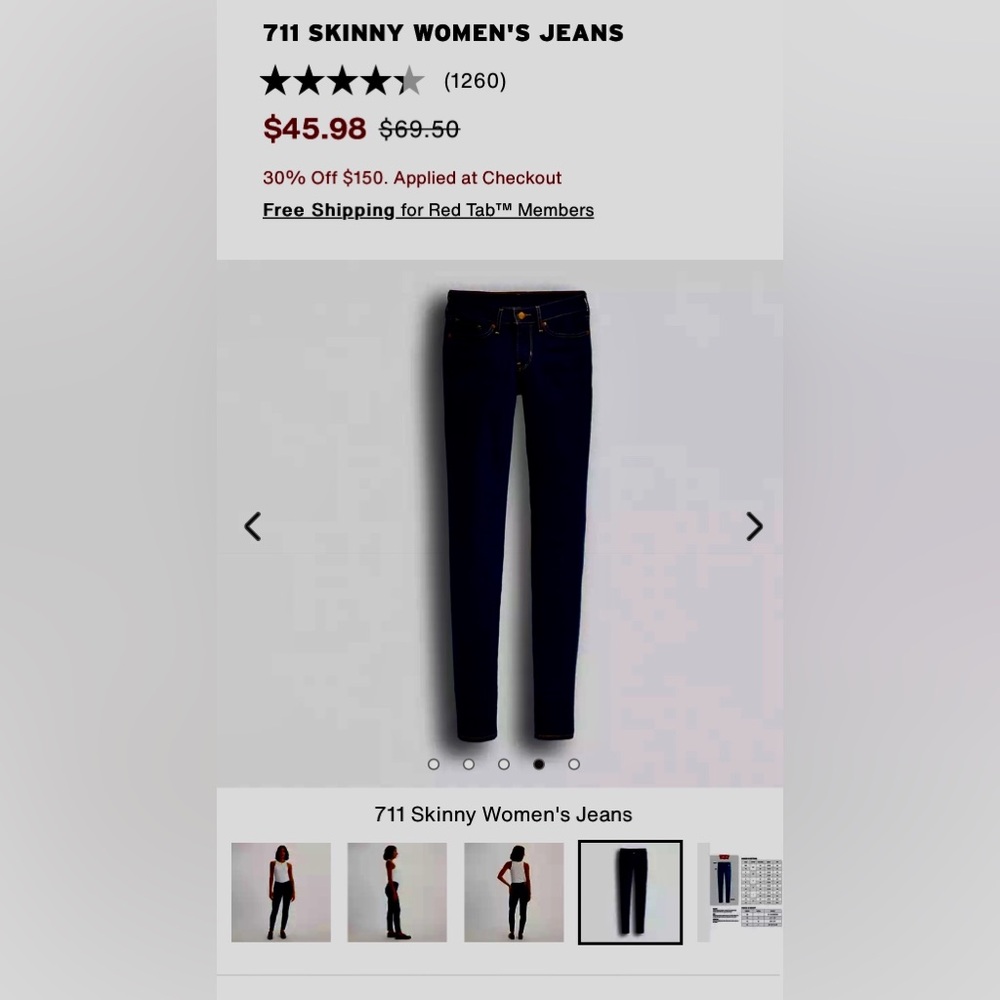 Levi’s 711 skinny jeans size 27 x 28